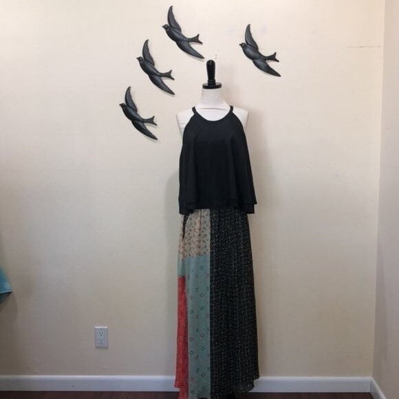 NEW!  MAIA BERGMAN  Hedda Tiered 100% Silk Top  - Black  - Size Large - Picture 3 of 4